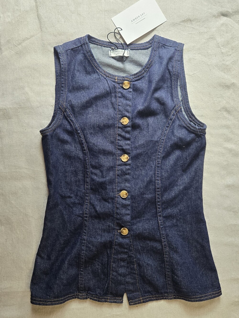 Amber Sky Dark Wash Denim Vest With Cinch Tie Sz S